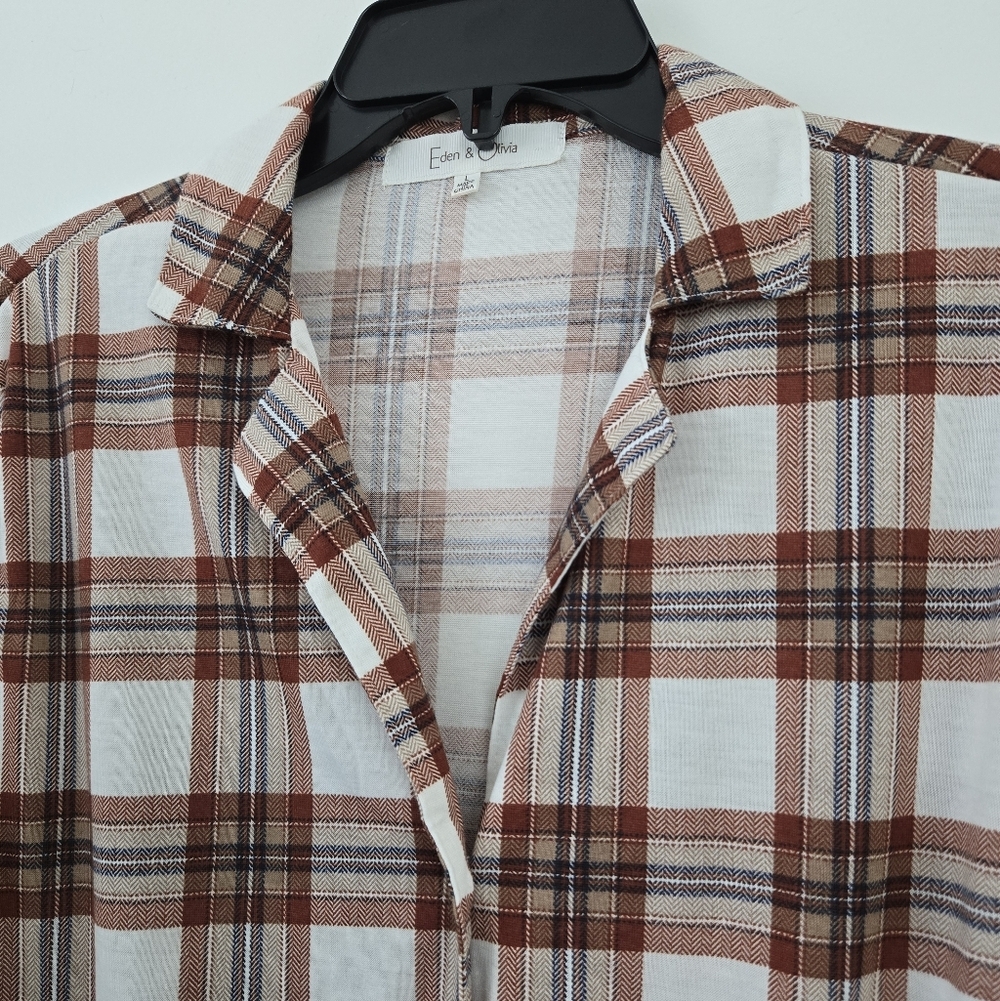 Eden & Olivia Plaid Tie Waist Button Down Shirt. Size Large. New. - Picture 2 of 7